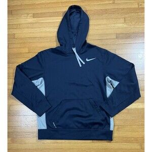 Nike Therma-Fit Hoodie Mens Medium Navy Blue Gray Fleece Sweatshirt